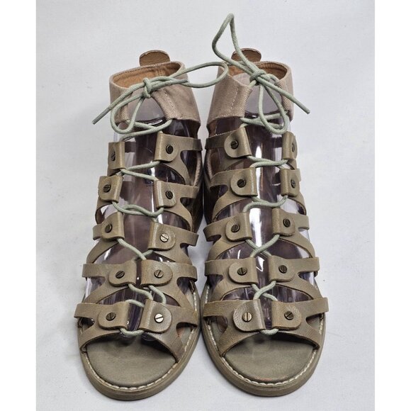 Von Dutch Tighten Up Leather Olive Tie Gladiator Low Heel Sandal Women Size 7.5 - Picture 3 of 7